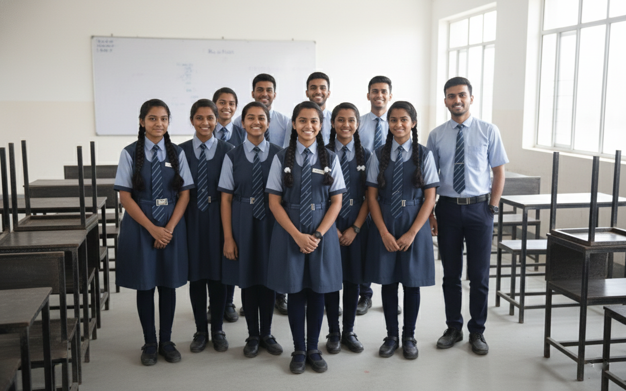 Students posing with profession at graduation ceremony